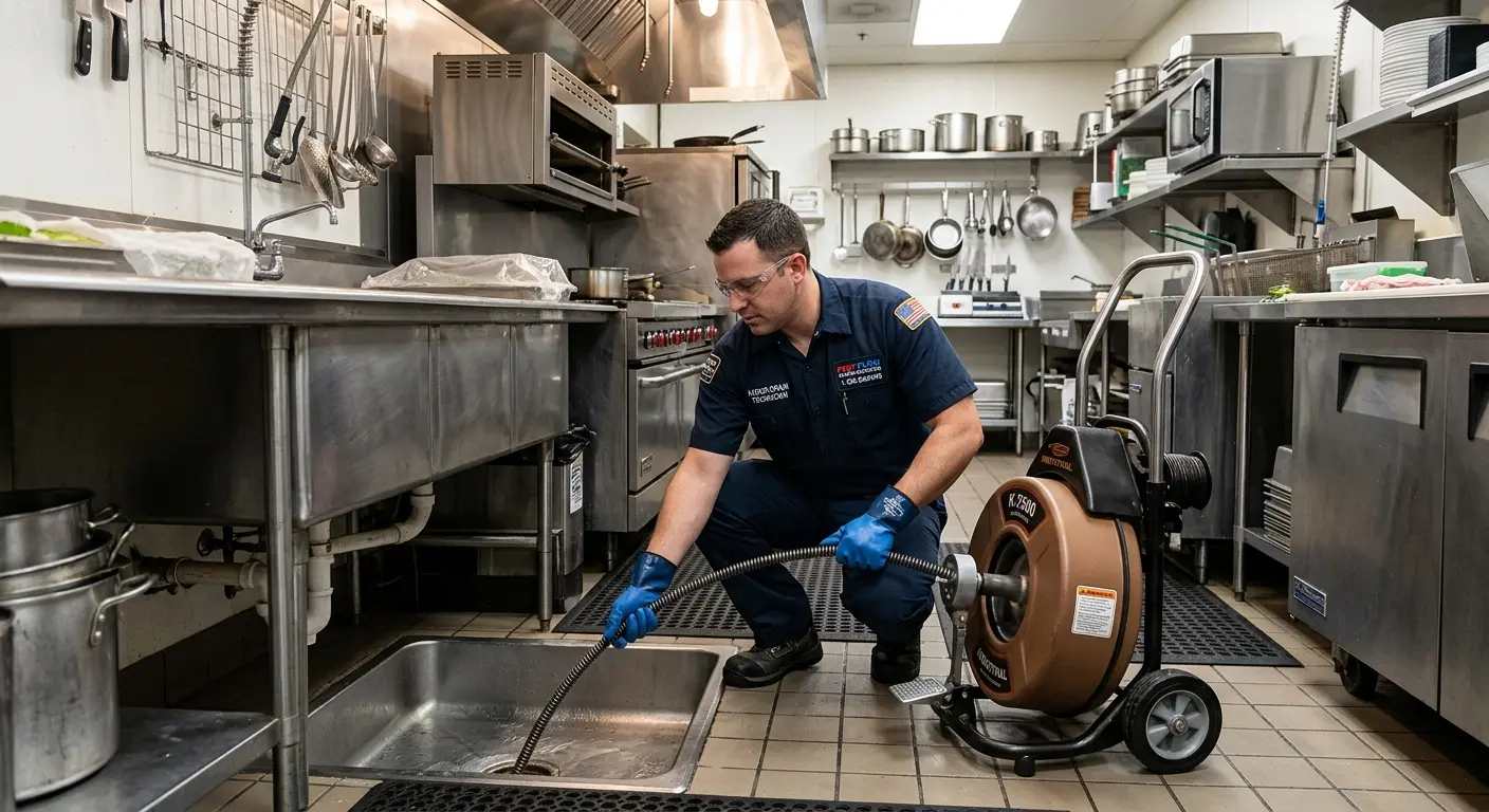 Commercial drain cleaning service in a restaurant kitchen in Cocoa