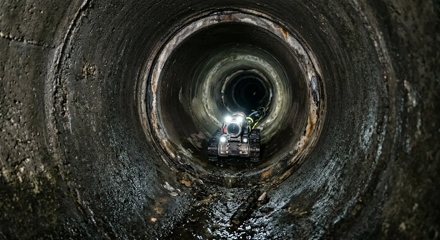 Robotic sewer camera inspecting pipe interior for Sewer Line Cleaning in Cocoa